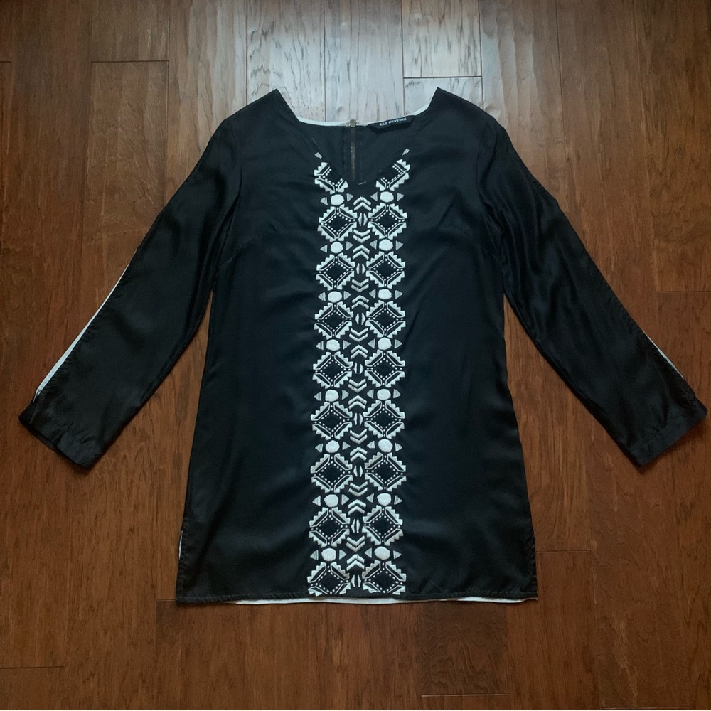 KAS New York Black Embroidered Silk Tunic Cold Shoulder Top | Size S